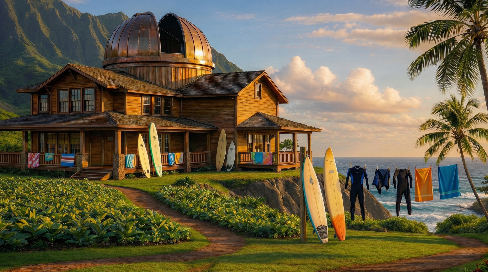 Concept art of Tom Calder’s timber observatory and surf home on the North Shore of O‘ahu